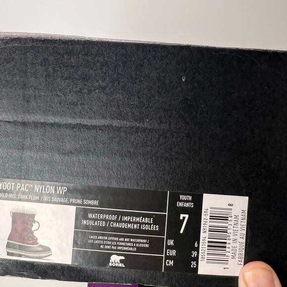 Sorel Yoot Pac Nylon Boot Waterproof Wild Iris/Dark Plum Kids 7 NWB - Picture 9 of 9